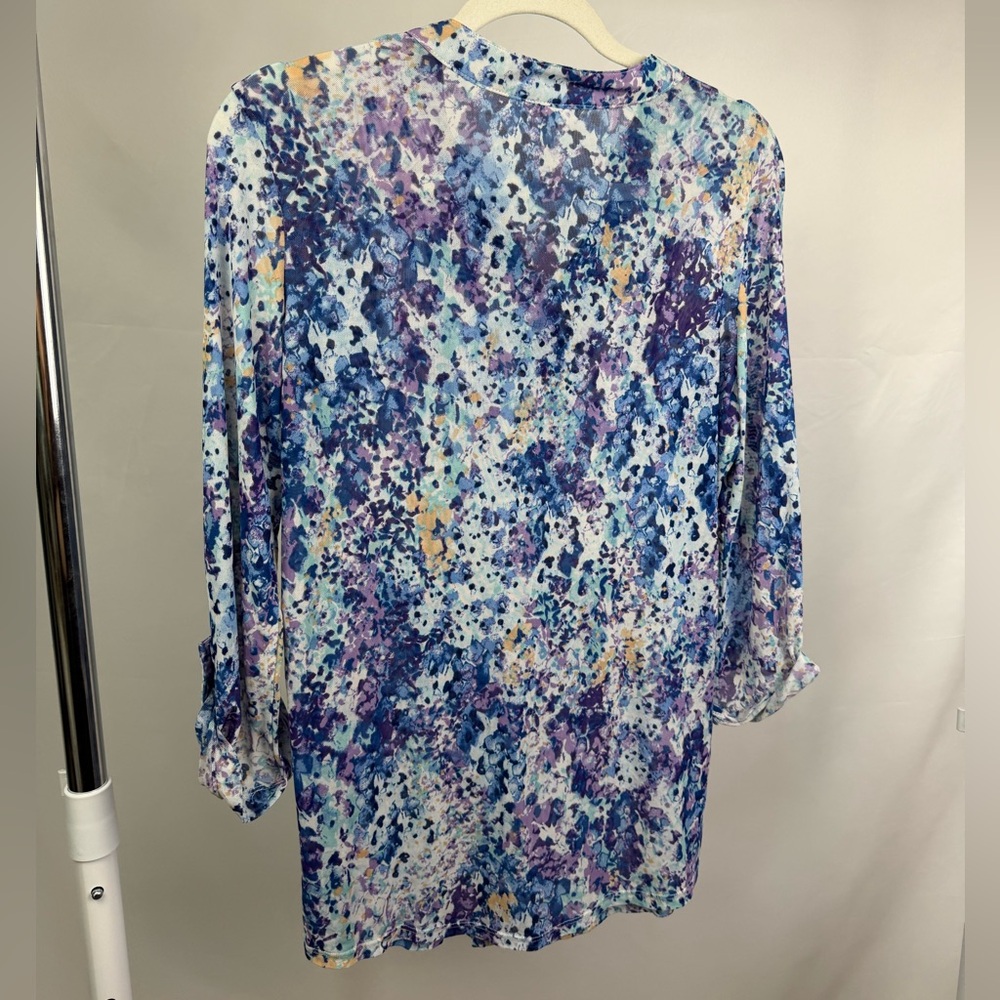 Per Seption Concept Blue Purple Floral Blouse 3/4 Sleeve Lightweight Top M - Picture 2 of 9